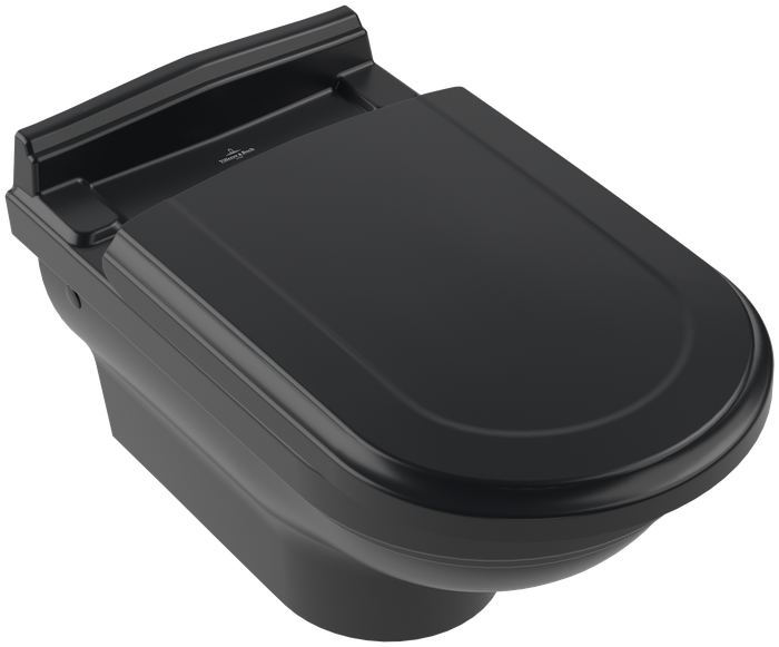 Villeroy & Boch Hommage Washdown toilet, wall-mounted, Pure Black CeramicPlus