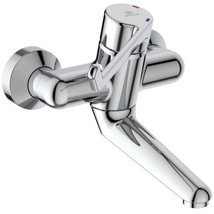 CERAPLUS | Wall-mounted basin mixer, 150 mm spout projection, ON / OFF S-Connectors, 20 l/min (3 bar), no waste
